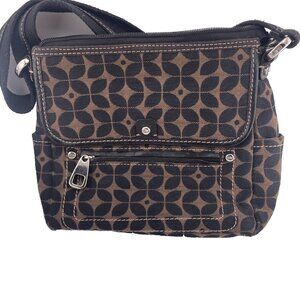 Fossil Signature Print‎ Black/Brown Fabric Adjustable Crossbody Purse Vintage